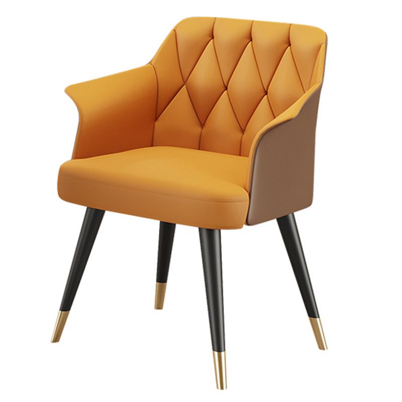 Glam Metal Dining Room Chairs Faux Leather Dining Arm Chair for Home Use