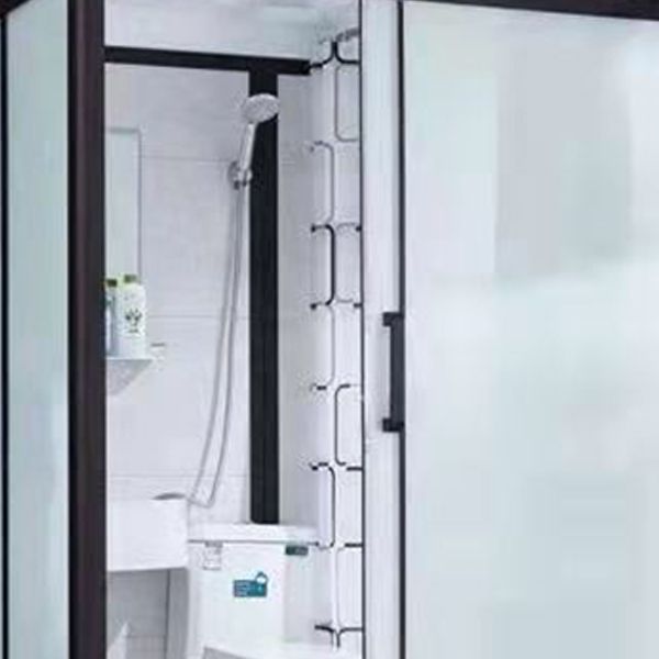 Framed Frosted Shower Kit Rectangle Matt Black Shower Stall with Base Included