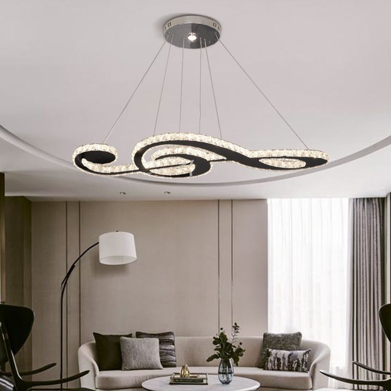 Contemporary Pendant Lights Note Shape Island Lamps Crystal 3 Light for Kitchen Island
