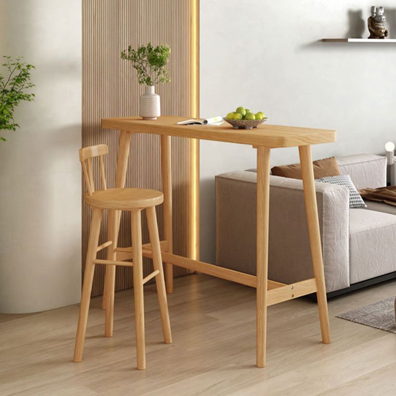 Industrial Natural Bar Table Solid Wood Bar Height Table with Trestle Base