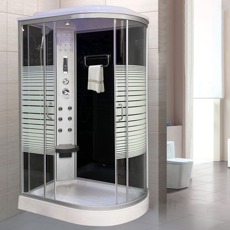 Striped Shower Stall Tempered Glass Shower Stall with Towel Bar and Rain Shower