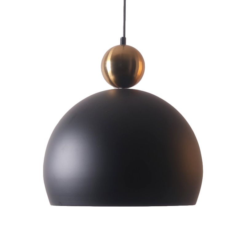 Lámpara colgante colgante de 1 cabeza de sala con tono de metal de domo estilo modernista de suspensión negra luz