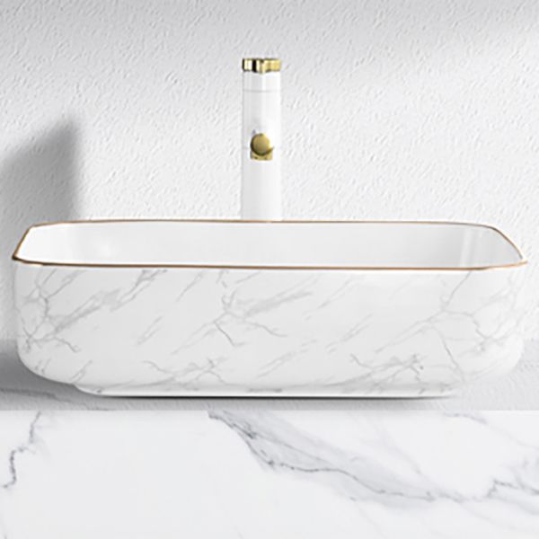 Contemporary Bathroom Sink Pop-Up Drain Porcelain Solid Color Rectangular Vessel