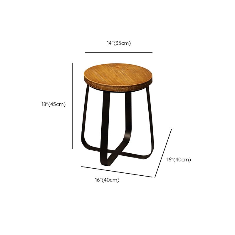 Solid Wood Bar Stool Contemporary Armless Dining Stool with Metal Base