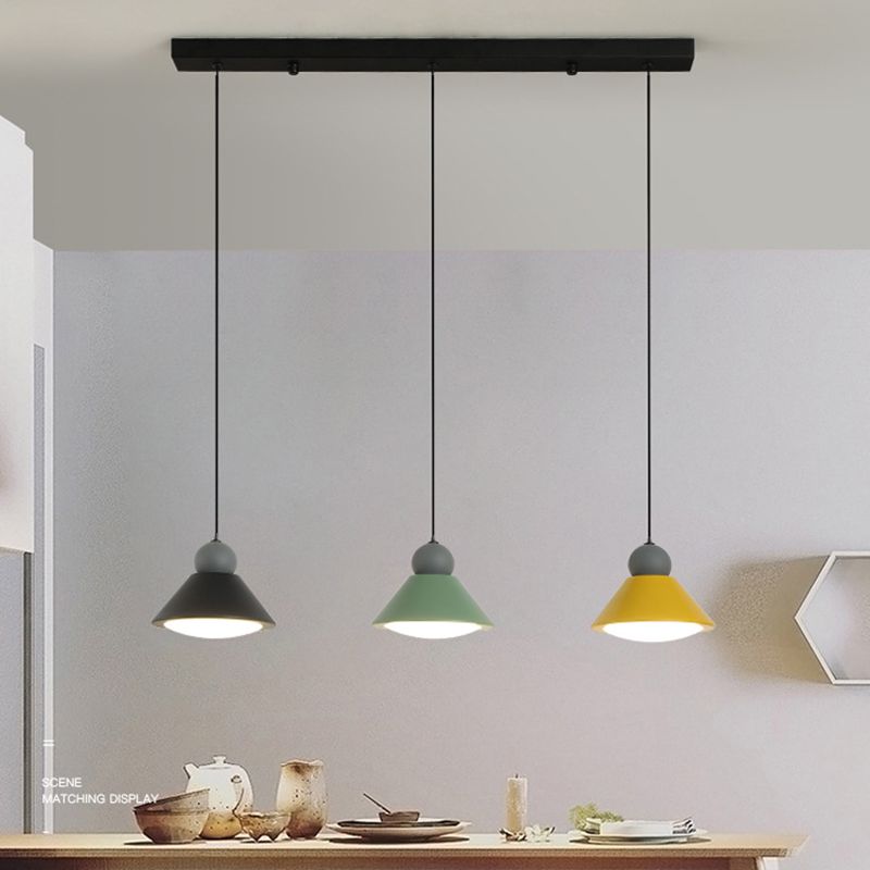 Macaron Conical Multi-Light Pendant Metal Metal LED Drop Light for Dining Room