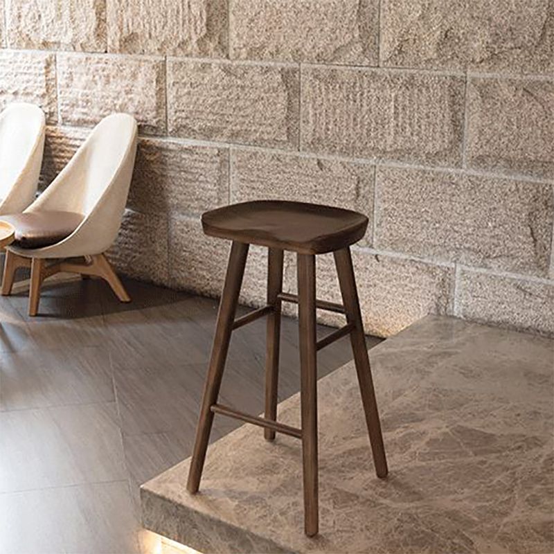 Contemporary Solid Wood Bar Stool Indoor Bar Stool with Wood Seat and Footrest