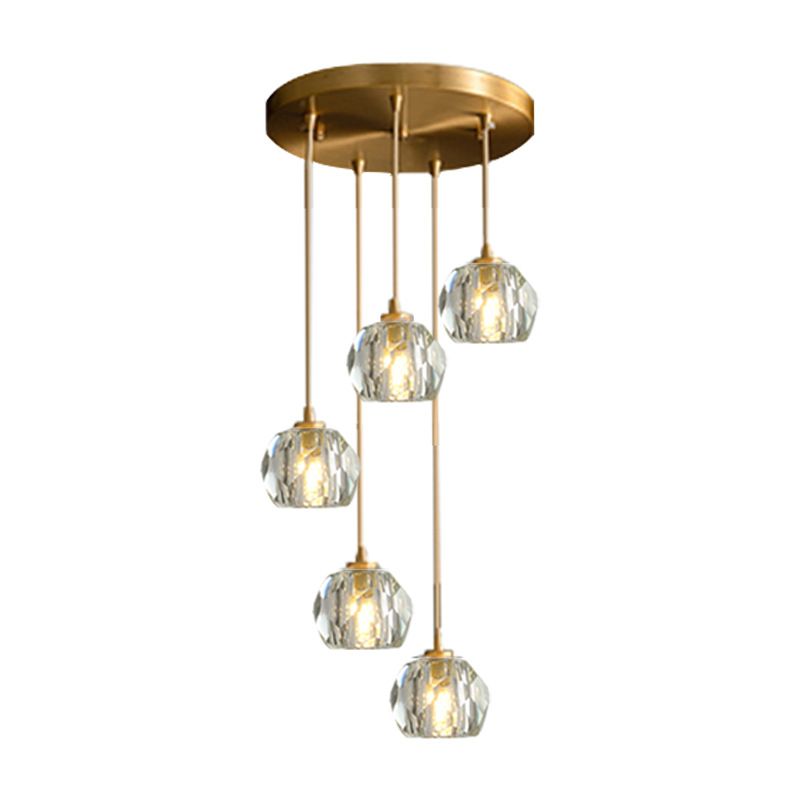 Postmodern Crystal Pendant Light Brass Finish Hanging Lamp with Adjustable Hanging Cord