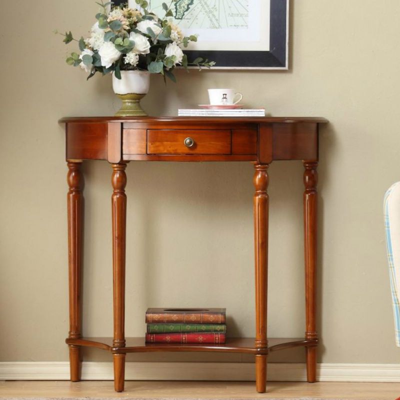 Wood Mid-Century Modern Console Table Half Moon Single Drawer Sofa Table