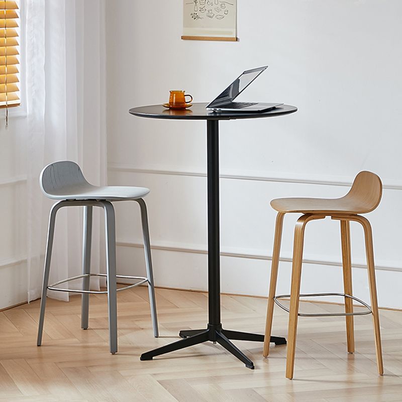 Modern Armless Backrest Counter Stool Wood Cafe Bar Stool with Wooden Seat and Pedal