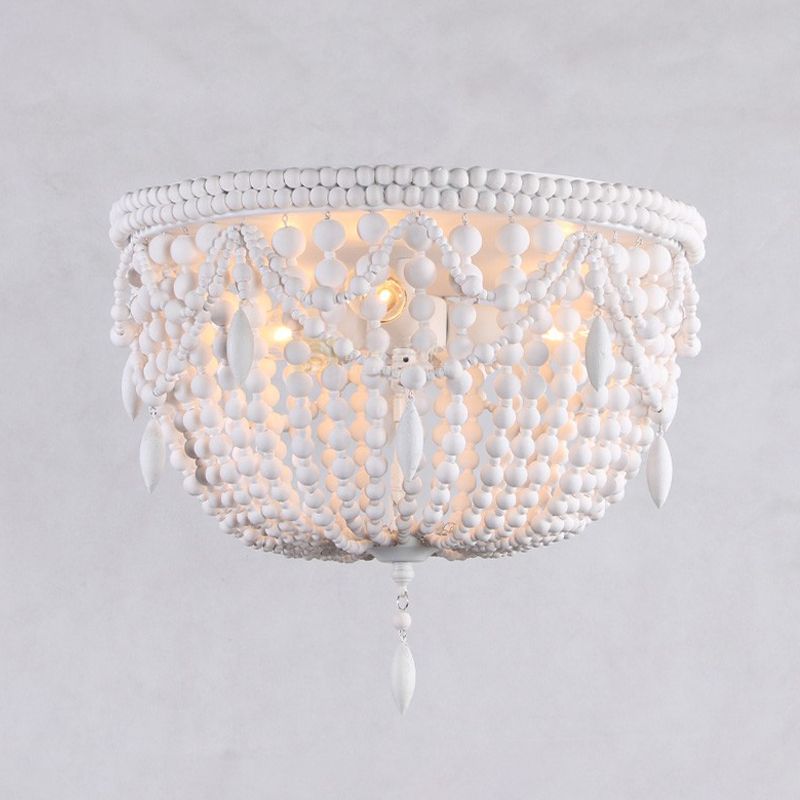 Wood Bowl Flush Mount Lighting Classic Corridor Close to Ceiling Light in White