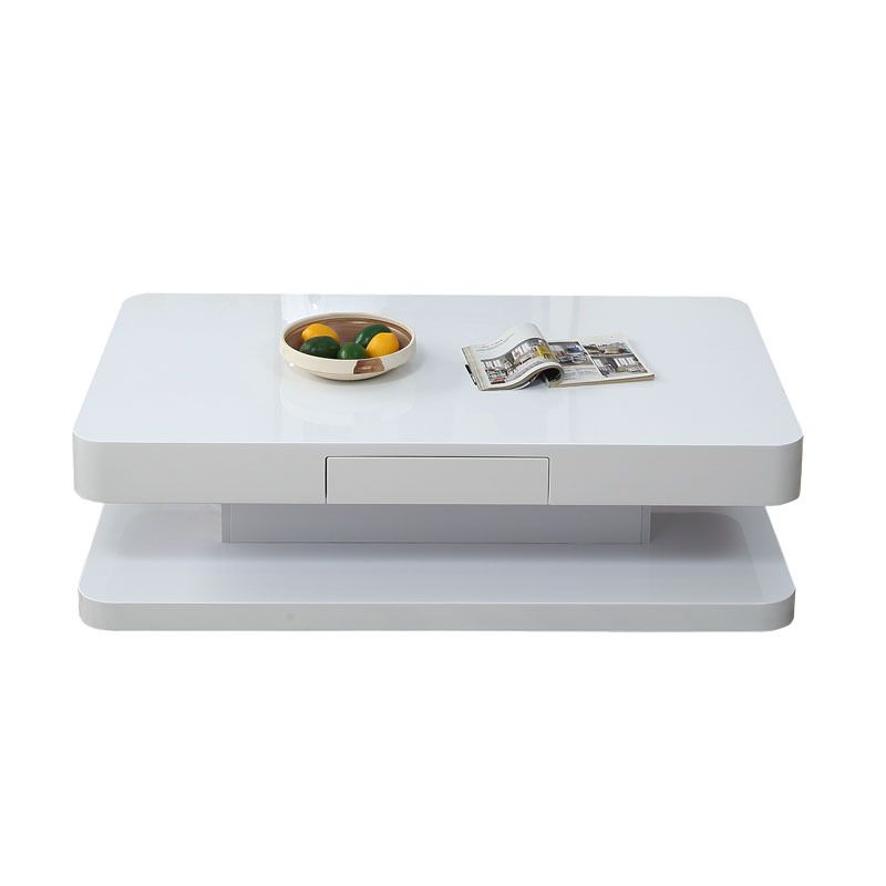 Rectangular White Glass/Wood Coffee Table Block 1 Single Cocktail Table with Drawer