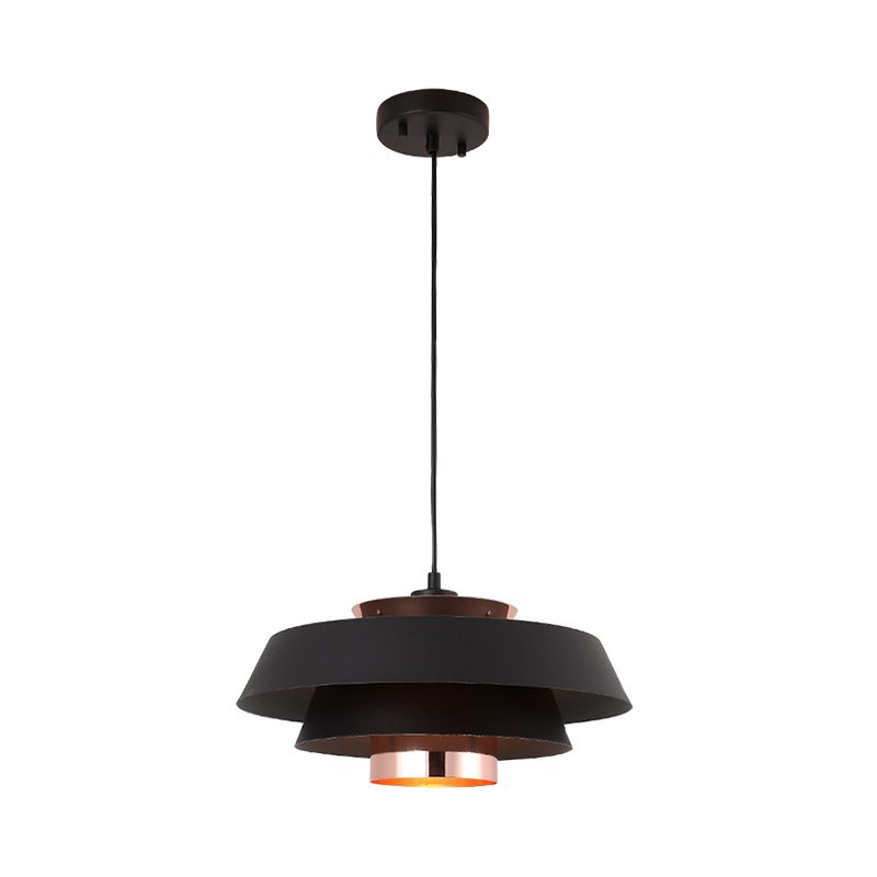 Metallic 3-Tier Round Hanging Pendant Modern Black/White and Rose Gold LED Ceiling Light Fixture