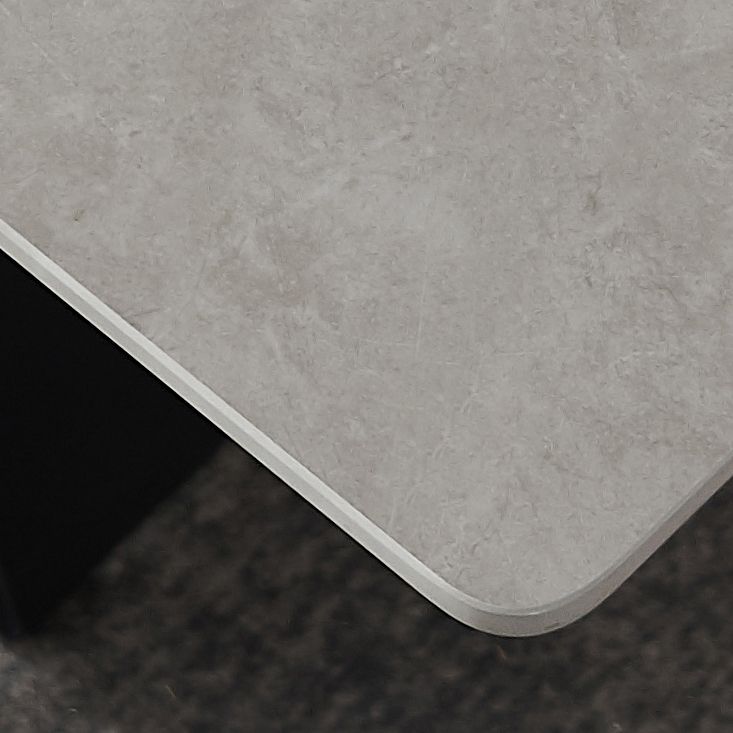 Rectangular Dining Table Modern Grey Stone Table Top with Black Metal Base