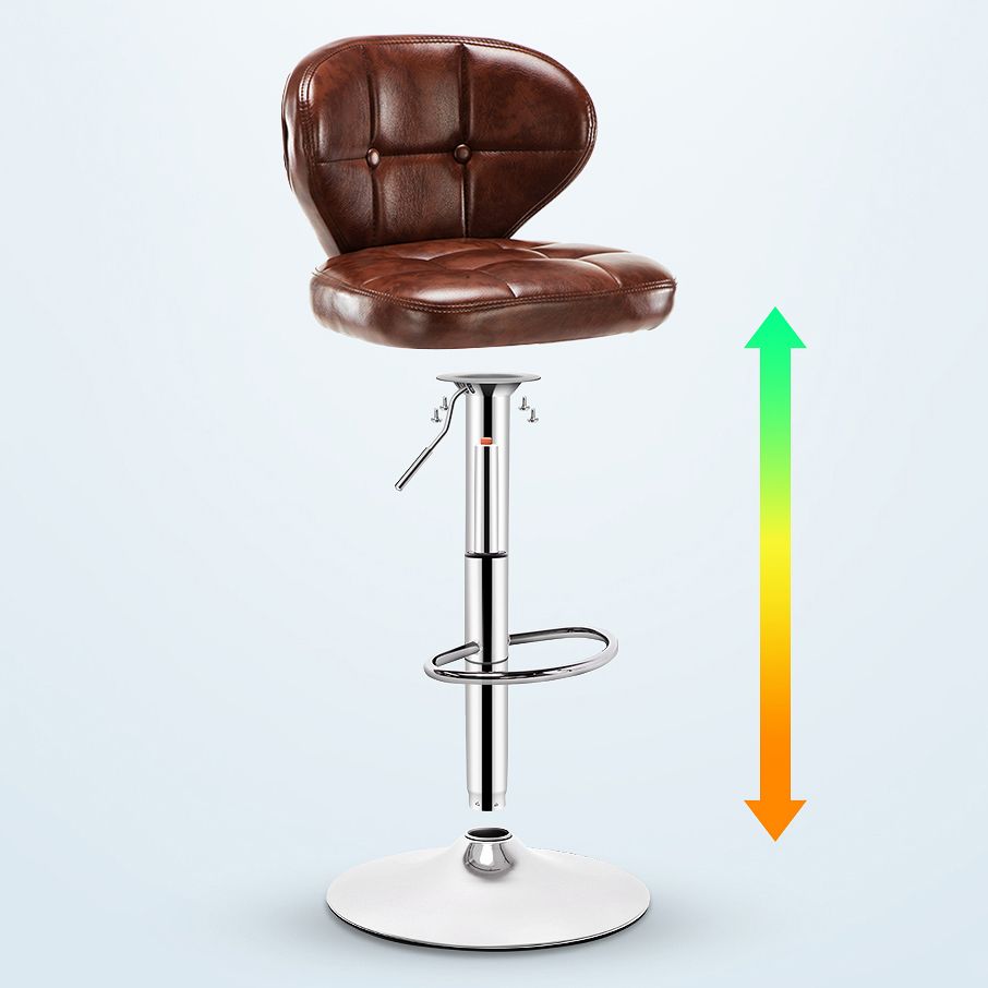 Contemporary Adjustable Bar and Counter Stool Low Back Leather Stool with Pedestal Base