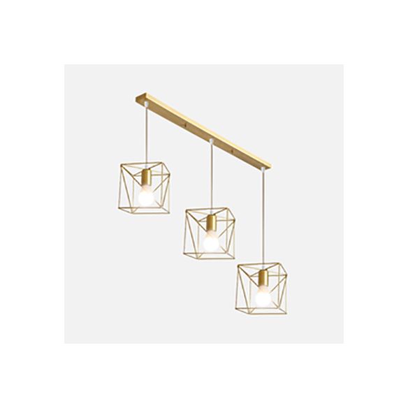 Accesorio de techo cuadrado de oro pulido/hexágono/estrella retro metálico 3 bulbos 3 comedor Luz colgante con marco de alambre