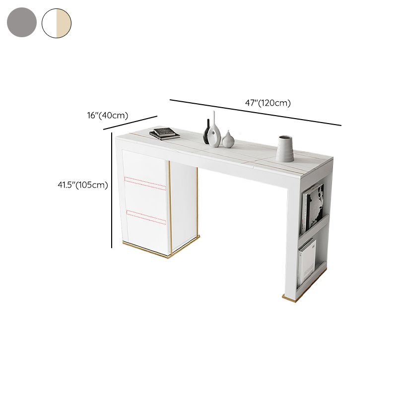 Stone Top Bar Stool Table Glam Style Rectangle Pub Table with Storage