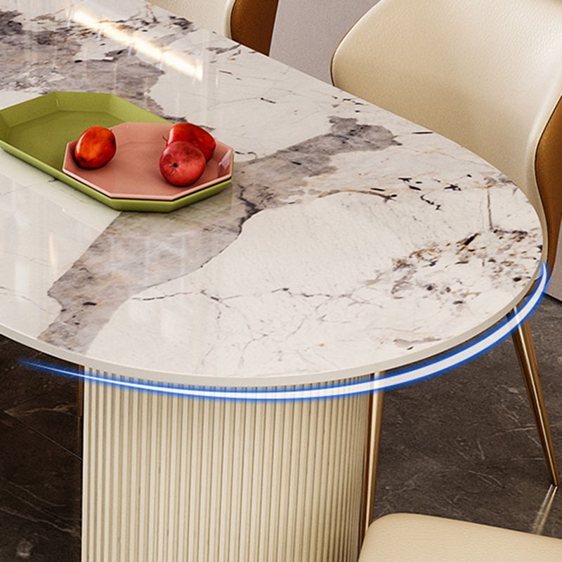 Luxury Free Form Dining Table Sintered Stone Home Fixed Double Base Table
