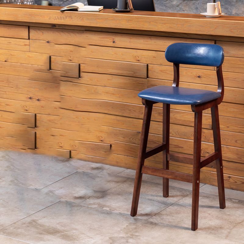 Taburete de bar estilo escandinavo, patas de madera, asiento de cuero para barra de cocina