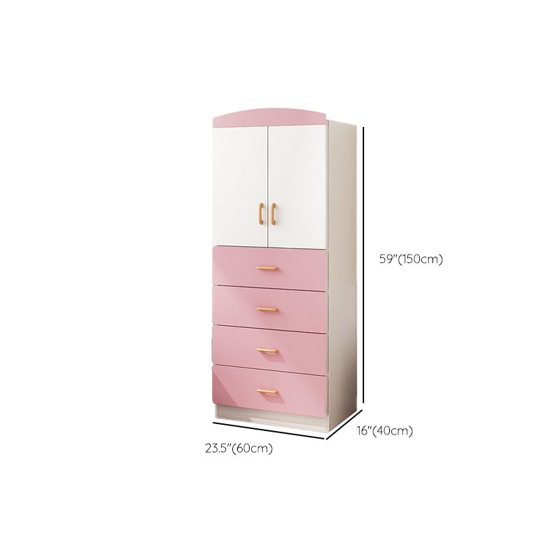 Engineered Wood Wardrobe Armoire White and Pink Wardrobe Cabinet