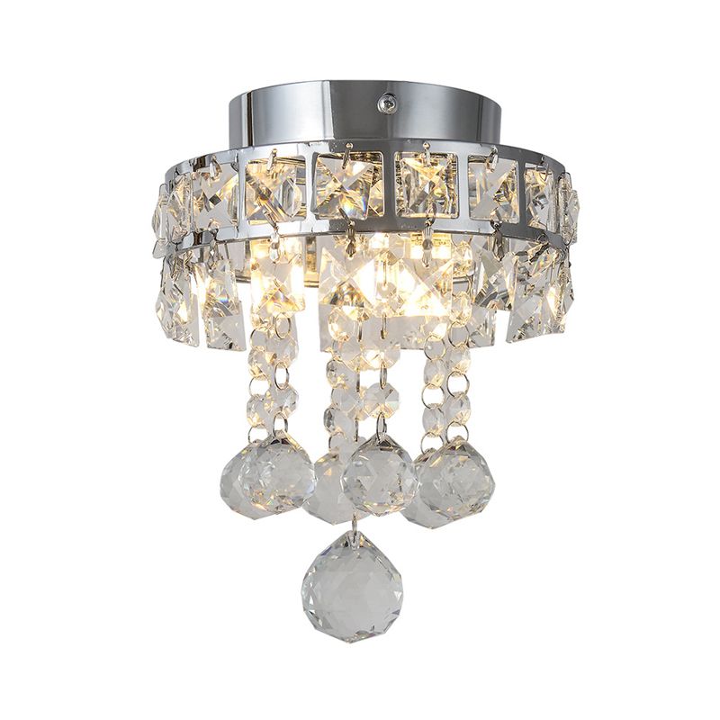 Marco de anillo Clear Crystal Drapeping Techo Accesorio Contemporáneo 1 Cabeza Semi Flush Light in Silver