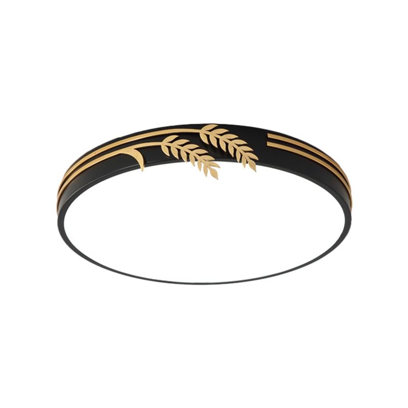 Black LED Round Ceiling Lighting Simple Style Metal Flush Mount with Wheat Deco in Warm/White Light, 16"/19.5" Wide