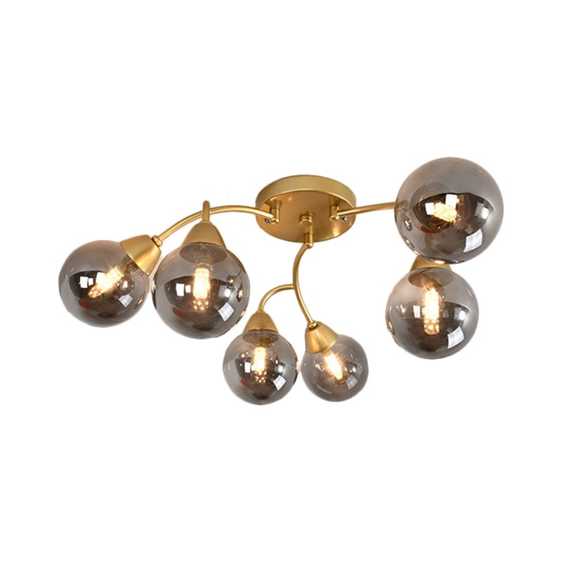 Traubenform Halbflush Lampe Moderne Bernstein/Rauch/Cremeglas 6/12 Lichter Gold LED SEMI Flush Mount Leuchte