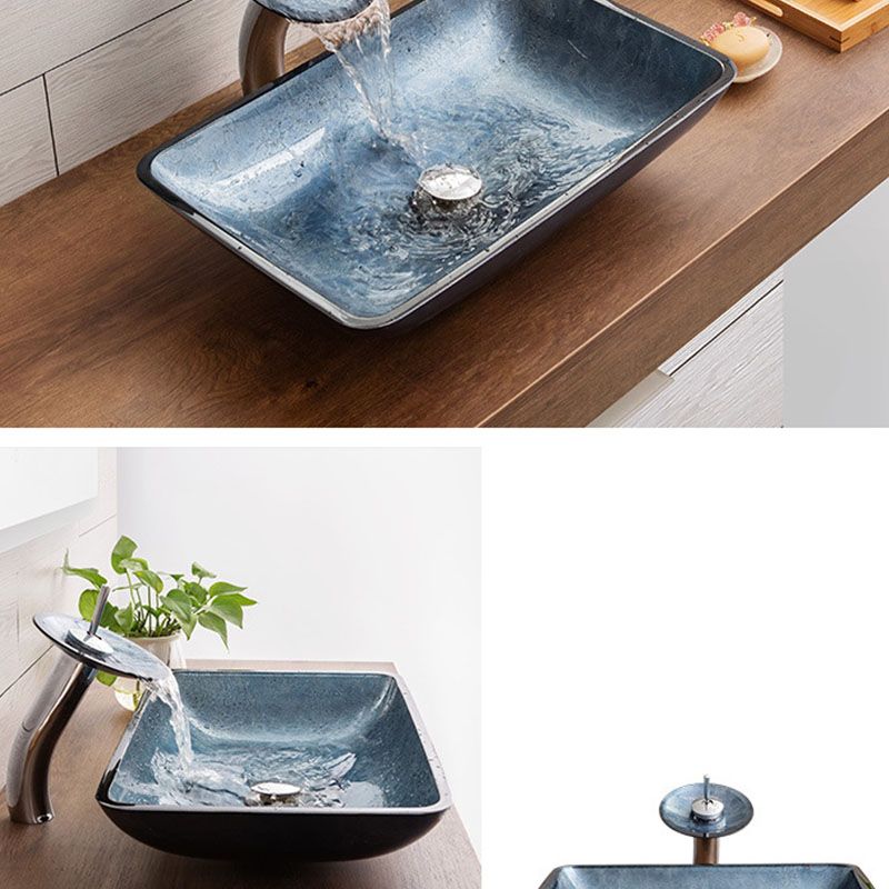 Contemporary Bathroom Sink Tempered Glass Trough Bathroom Sink