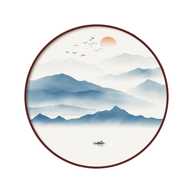 Blue River Scenery Mural Lamp Chinese Acrylic Round LED Flush Mount Wall Sconce in Warm/White Light