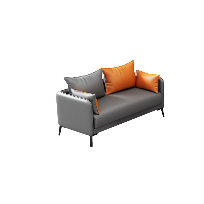 Contemporary Sofa Faux Leather Square Arm Sofa with Pillows for Apartment