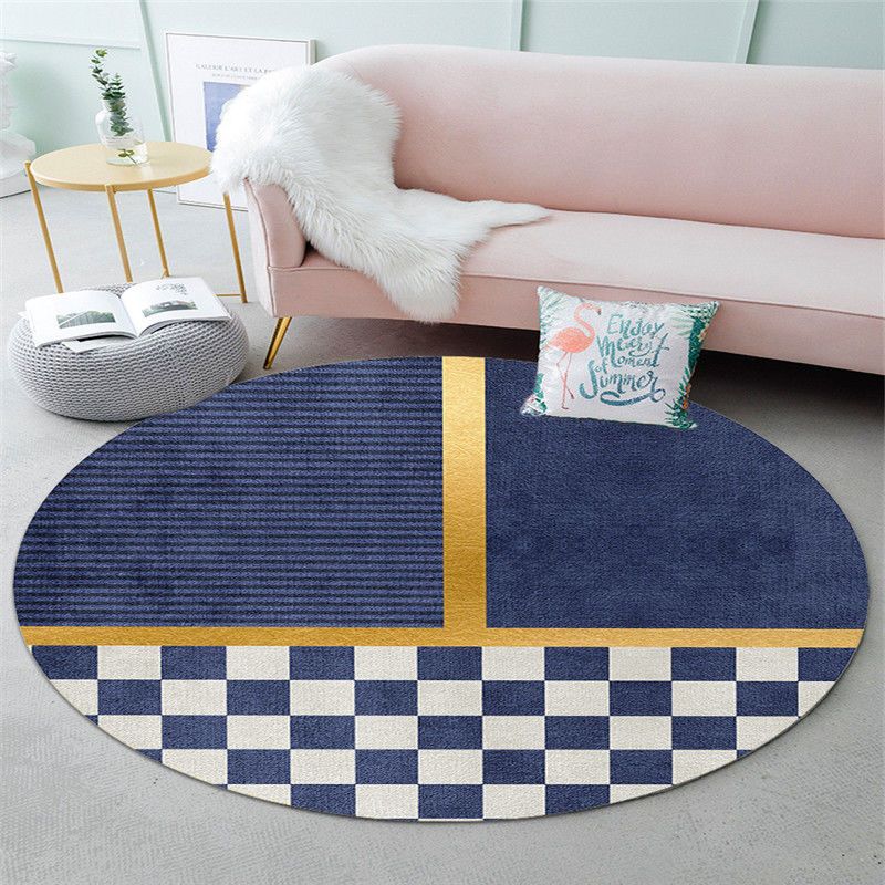 Round Polyester Carpet Trendy Houndstooth Pattern Rug Stain Resistant Area Rug for Living Room