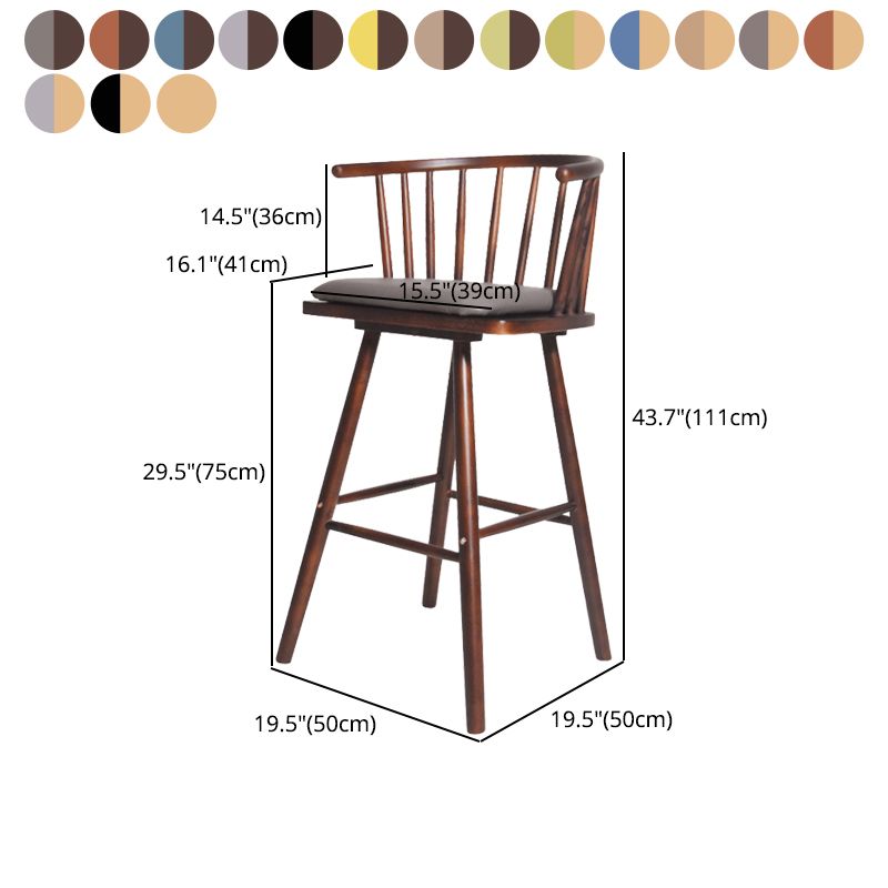 Contemporary Solid Wood Barstools Indoor Bar Stool with Low Back and Wooden Footrest