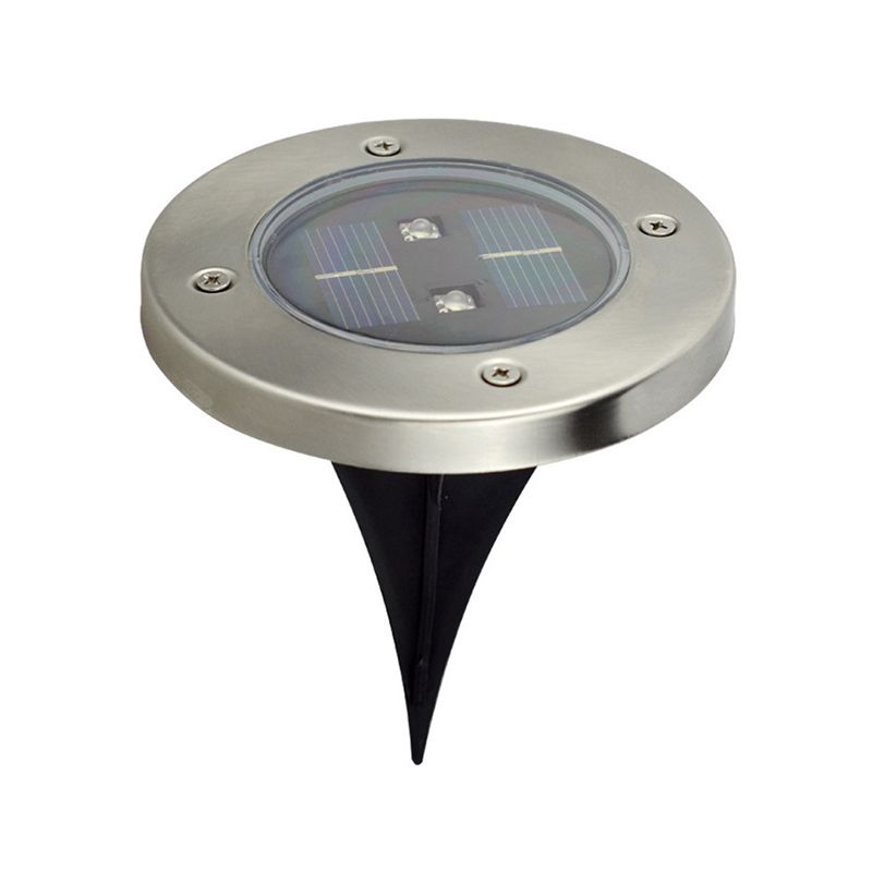 Retro Round Shaped LED Stake Light Metal Courtyard Solar Powered Buried Lighting, Black