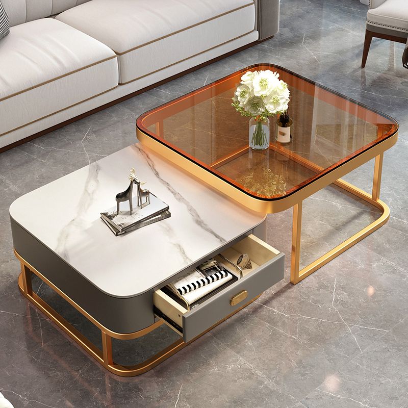 17.72" Tall Glam Style Coffee Cocktail Table Metal Frame 2 Nesting Coffee Table