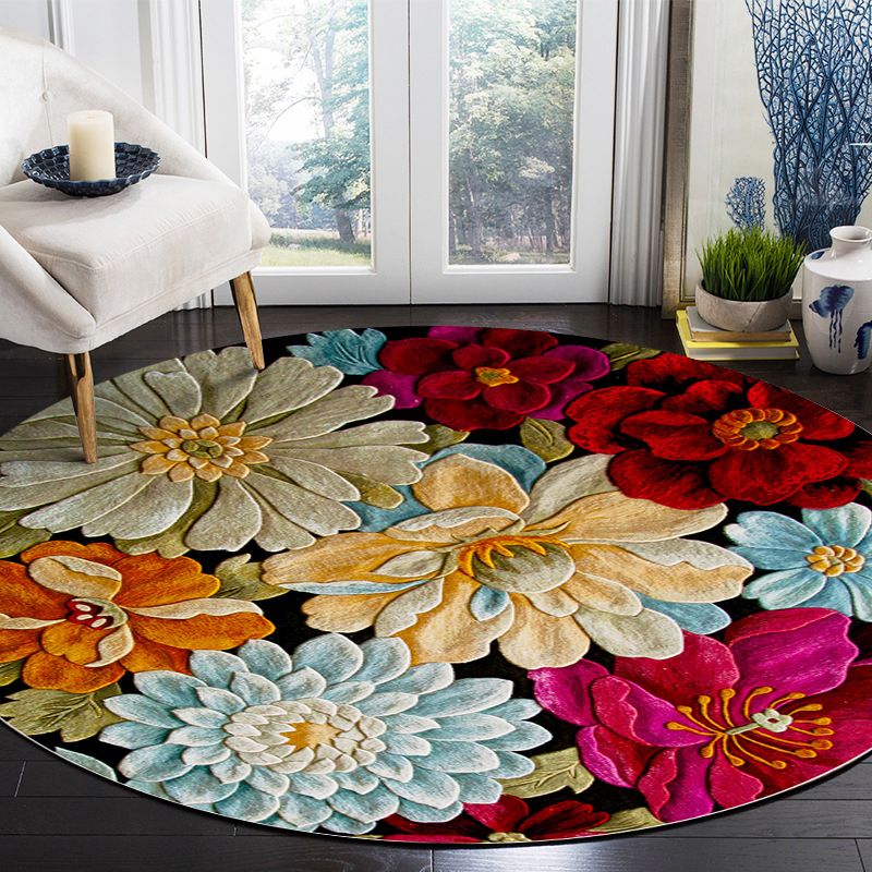 Minimalist Plants Area Carpet Blue Polyester Indoor Rug Anti-Split Rug for Home Decoration