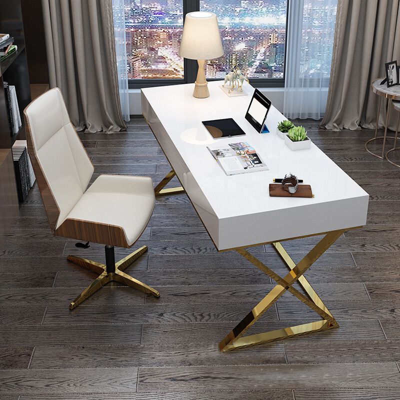 Solid Wood Writing Desk Pine and Metal Writing Desk Glam with Metal Legs
