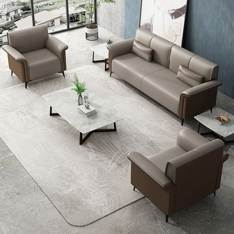 Faux Leather Flared Arm Sofa Contemporary Sofa with Cushions