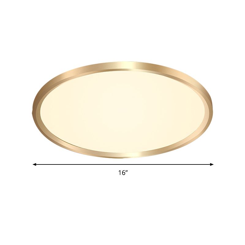 Gold Disk Flush Mount Lighting Simple Style Metal LED Ceiling Light in Warm/White Light, 12"/16"/19.5" Wide