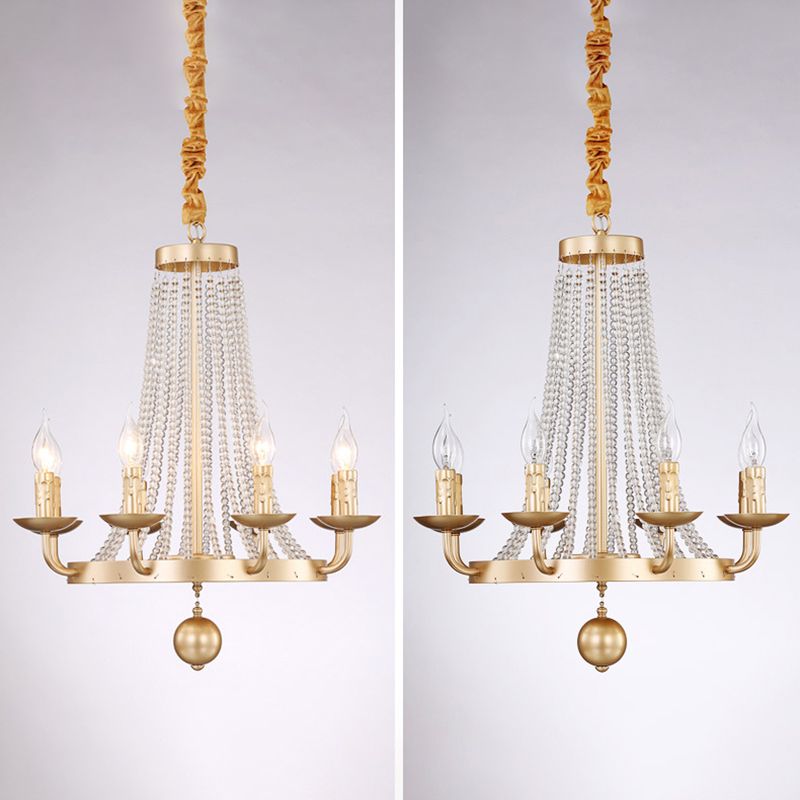 Metal Chandelier Candelabra Retro Ceiling Pendant Light with Flared Crystal Strand