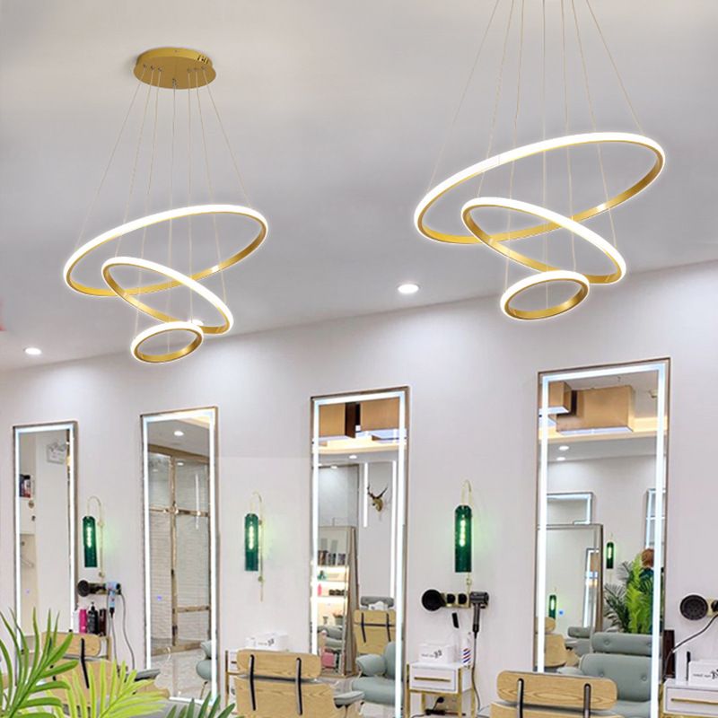 3-Light Suspended Lighting Fixture Minimalist Style Ring Shape Metal Chandelier Lamp