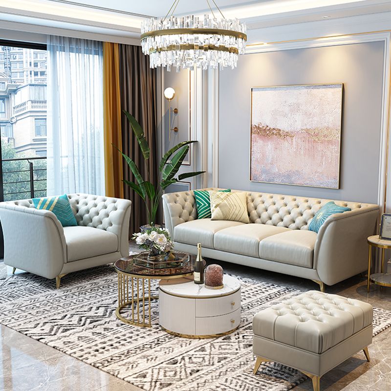 Modern Style Evagged Armrest Latex/sponge Padded Tufted Back Base Sofa