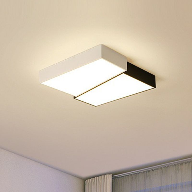 Splicing Square Bedroom LED Flush Mount Acrylic Simplicity Flushmount Ceiling Light in Black and White