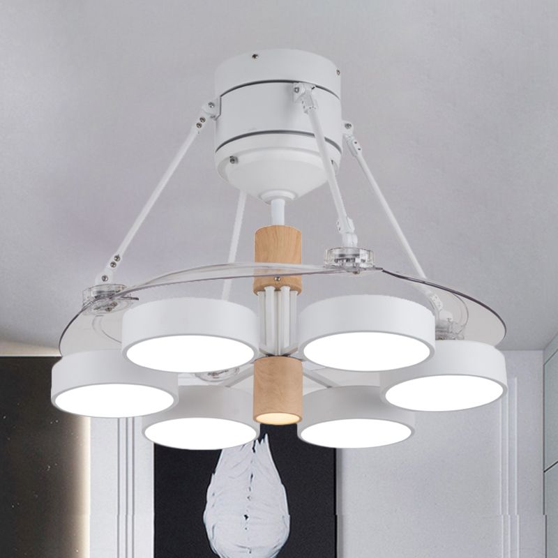 Simplicity Drum Pendant Fan Light Metallic 6-kop 48 "W Drawing Room dicht bij plafondlamp met 4 heldere messen in zwart/wit/roze