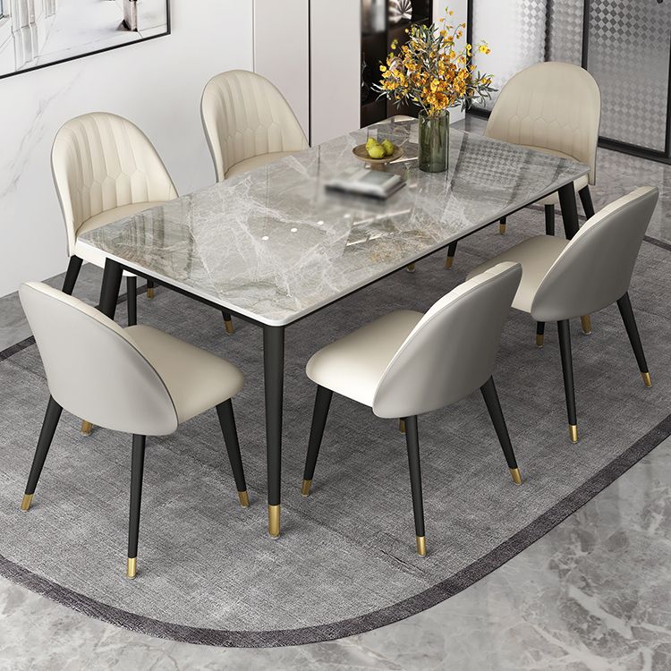 Glam Rectangle Dinette Set 1/4/5/7 Pieces Dining Table Set with Grey Sintered Stone Top