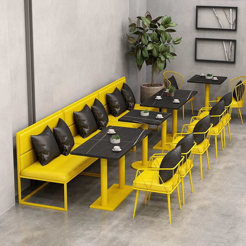 Industrial Style Dining Table Black Sintered Stone Table with Yellow Metal Base