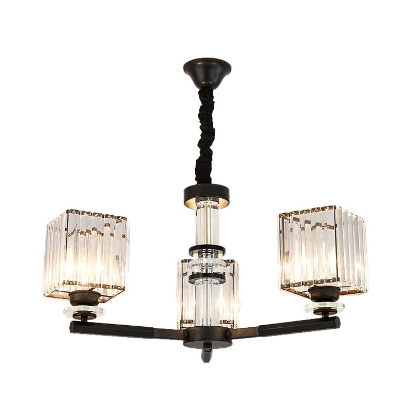 Rectangle-Cut Crystal Sputnik Chandelier Modernism 3/6/8 Lights Black Ceiling Light Fixture