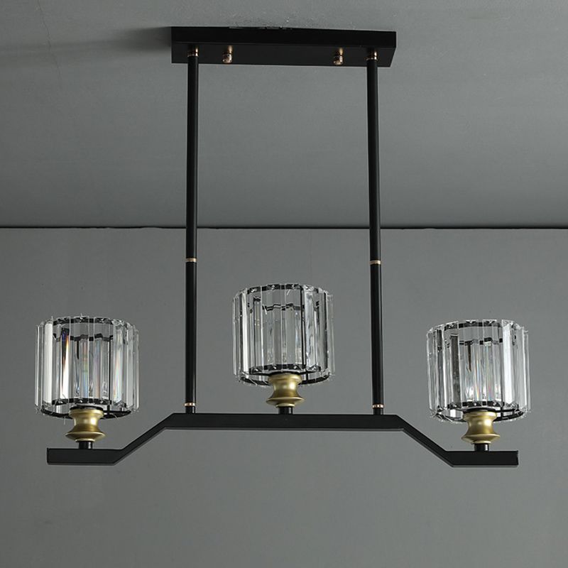 Dark Black 3-light Kitchen Island Lighting Crystal Geometric Shaded for Bedroom