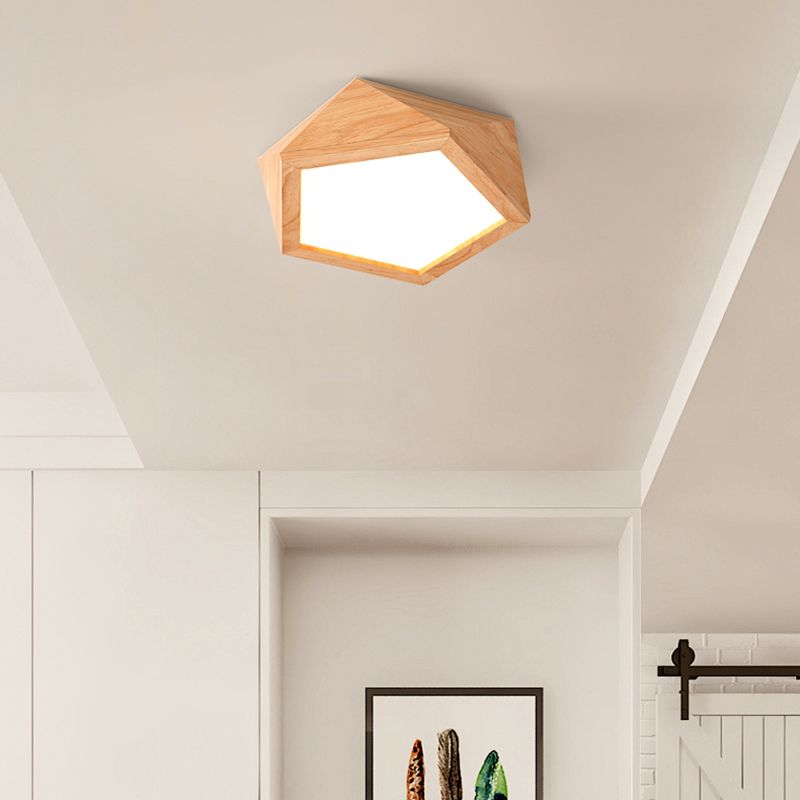 Pentagon Faceted LED Semi Flush Mount Simplicity Wood Corridor Ceiling Mounted Light