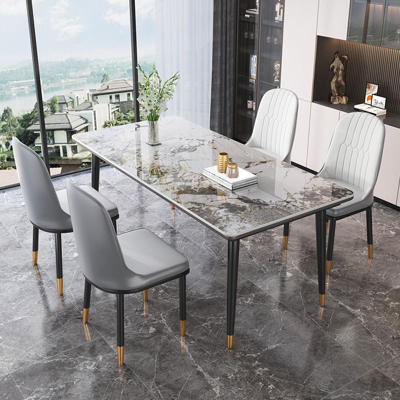 Modern Rectangle Dining Set 1/4/5/7 Pieces Stone Top Legs Indoor Dinette Set
