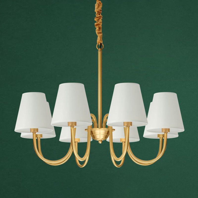 Traditional Classic Radial Pendant Light Copper Chandelier with White Fabrics Shade