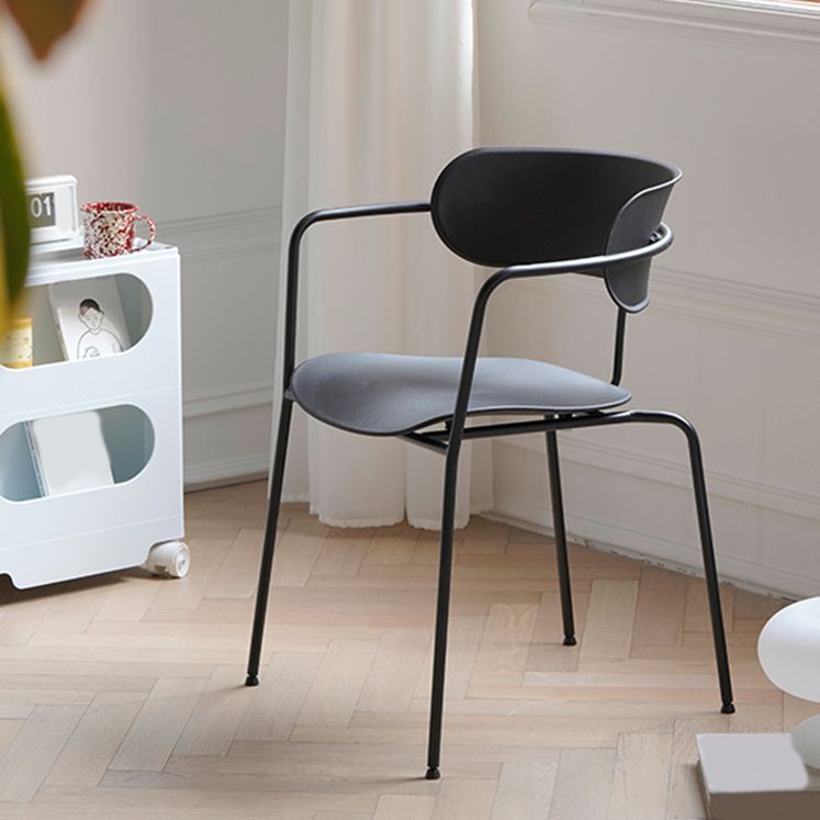 Contemporary Style Open Back Plastic Dining Arm Chair with Metal Legs for Home